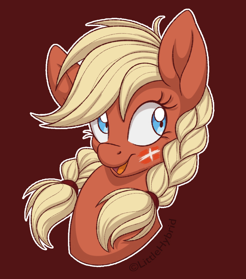 blonde_hair blue_eyes braided_hair danish_flag dannebrog female hair looking_aside open_mouth red_background simple_background smile solo littlehybridshila hasbro my_little_pony valkyria_(littlehybridshila) equid equine horse mammal pony 2021 headshot_portrait portrait