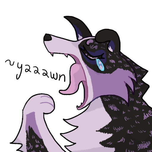 ambiguous_gender black_body black_fur bodily_fluids feral fur open_mouth purple_body purple_fur simple_background solo tears telegram_sticker transparent_background yawn guncht canid canine canis domestic_dog mammal 1:1 alpha_channel