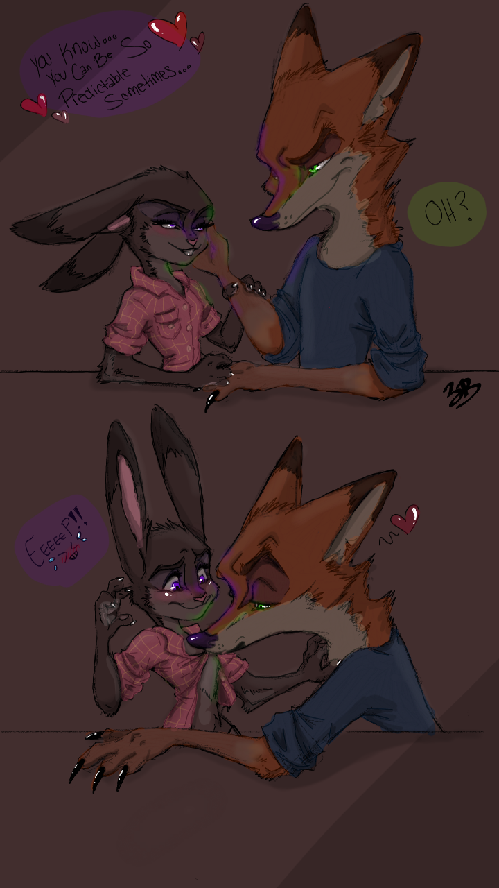 anthro clothed clothing duo female fur green_eyes male purple_eyes size_difference rarewhoroastbeast_(artist) disney zootopia judy_hopps nick_wilde canid canine fox lagomorph leporid mammal rabbit red_fox true_fox 9:16 hi_res