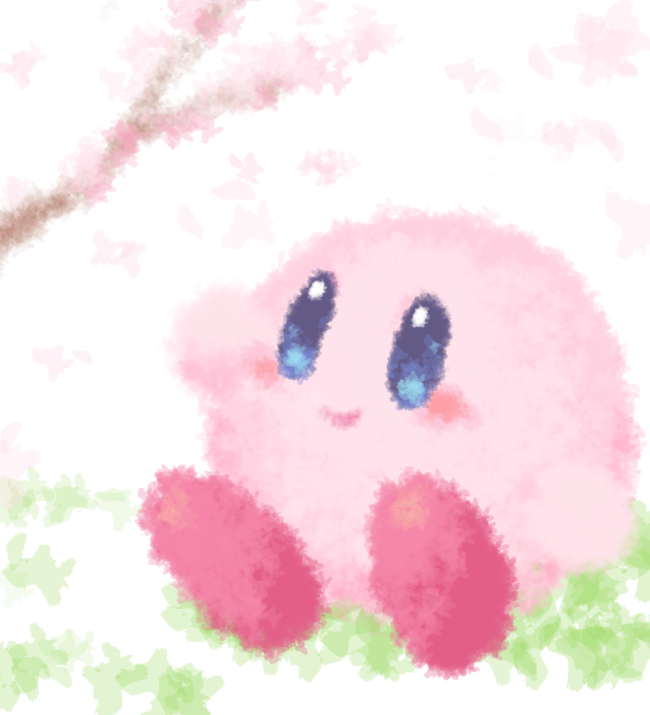 blue_eyes blush branch grass male pink_body pink_skin plant simple_background smile solo white_background box_xod kirby_(series) nintendo kirby waddling_head 2019