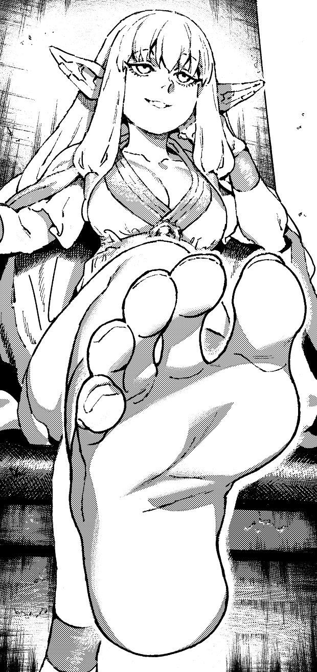 5_toes bangs barefoot breasts cleavage clothed clothing feet female foot_focus humanoid_feet humanoid_pointy_ears not_furry plantigrade pointy_ears soles solo toes ireading62 frieren_beyond_journey's_end serie_(frieren) elf humanoid 2024 greyscale hi_res monochrome