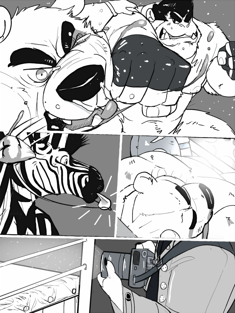 anthro boxing camera clenched_teeth face_punch fighting_ring knock_out male missing_tooth musclegut muscular muscular_male simple_background slightly_chubby slightly_chubby_male sport teeth tongue tongue_out whistle_(object) bin_(artist) ape bear equid equine haplorhine mammal polar_bear primate ursine zebra 3:4 comic monochrome