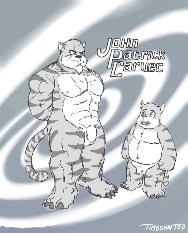 age_difference anthro balls belly duo flaccid genitals larger_male male moobs muscular muscular_male navel nipples older_male overweight overweight_male penis size_difference smaller_male text young young_anthro younger_male cottoncandycoon felid mammal pantherine tiger 2011