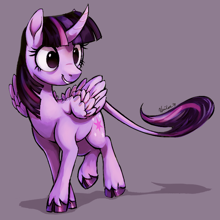 cutie_mark eyelashes feathered_wings feathers female feral grey_background hair hooves horn nude purple_body purple_eyes purple_feathers purple_hair simple_background smile solo standing wings heilos friendship_is_magic hasbro my_little_pony mythology twilight_sparkle_(mlp) equid equine mammal mythological_creature mythological_equine winged_unicorn 1:1