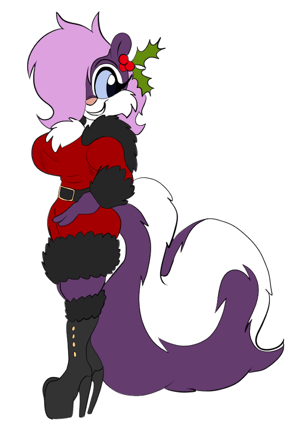 anthro big_breasts boots breasts clothing ear_piercing female footwear hair hair_over_eye high_heeled_boots high_heels holly_(plant) knee_boots knee_highs legwear one_eye_obstructed piercing plant shoes solo solratic tiny_toon_adventures warner_brothers fifi_la_fume mammal mephitid skunk