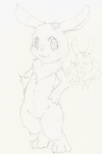 anthro anthrofied biped chest_tuft clover_(plant) eyelashes female fur heart_symbol japanese looking_at_viewer plant shamrock shocked smile solo surprise tuft unknown_artist happy_happy_clover pixiv sayuri_tatsuyama clover_(happy_happy_clover) lagomorph leporid mammal rabbit monochrome