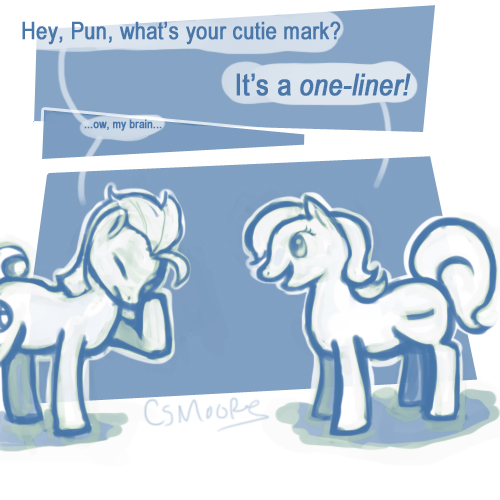 abstract_background cutie_mark dialogue duo facepalm female feral humor pun simple_background tail text clorin_spats ask_pun hasbro my_little_pony fan_character pun_pony earth_pony equid equine horse mammal pony 1:1 comic english_text low_res source_request