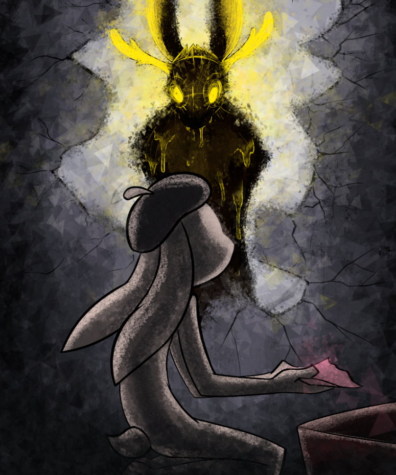 anthro clothing duo female feral glowing glowing_eyes hat headgear headwear interspecies looking_away male male/female nude thin_calves thin_legs thin_thighs soulcentinel cthulhu_mythos h._p._lovecraft lovecraftian_(genre) parsnip_(game) hastur_the_king_in_yellow_(h.p._lovecraft) lerose parsnip_bunner deity eldritch_abomination great_old_one_(h.p._lovecraft) lagomorph leporid mammal monster rabbit 2021 5:6 story_at_source