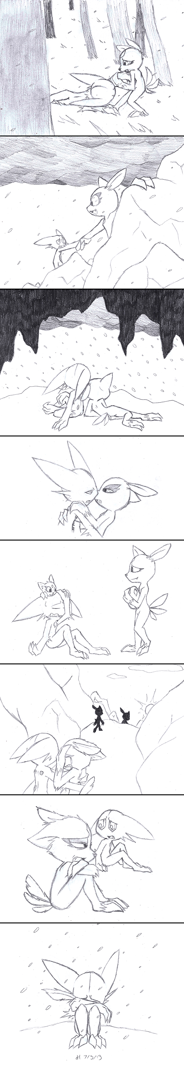 ambiguous_gender anthro bodily_fluids cuddling death duo_focus egg eyes_closed female group male male/female outside romantic romantic_couple sitting snow tears young young_ambiguous young_anthro vibrantechoes nintendo pokemon gem_(redfox09) generation_2_pokemon generation_3_pokemon pokemon_(species) sableye sneasel absurd_res graphite_(artwork) greyscale hi_res long_image monochrome tall_image traditional_media_(artwork)