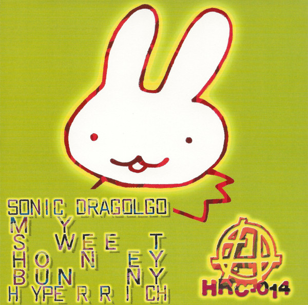 :3 ambiguous_gender anthro dot_eyes fur green_background long_ears number open_mouth outline red_outline simple_background simple_eyes simple_face solo text white_body white_fur unknown_artist my_sweet_honey_bunny sonic_dragolgo miffy lagomorph leporid mammal rabbit 1999 album_cover cover english_text official_art