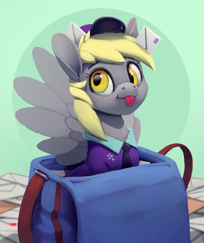 clothing derp_eyes female feral hair smile solo tongue tongue_out wings rodrigues404 friendship_is_magic hasbro my_little_pony mythology derpy_hooves_(mlp) equid equine mammal mythological_creature mythological_equine pegasus 2018 digital_media_(artwork)