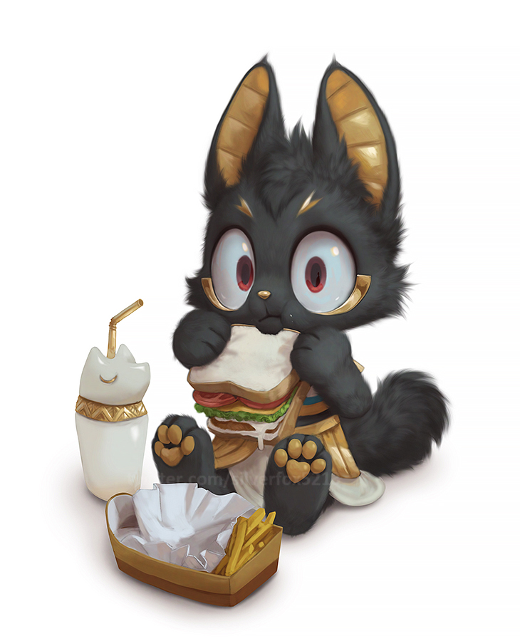 anthro black_body black_fur canopic_jar cheese clothed clothing dairy_products drinking_straw eating fast_food_(food) food fries fruit fully_clothed fur gold_(metal) gold_jewelry jewelry lettuce looking_at_viewer male mayonnaise pawpads plant red_eyes sandwich_(food) simple_background solo surprised text tomato vegetable white_background silverfox5213 egyptian_mythology middle_eastern_mythology mythology anubis anubian_jackal canid canine canis deity jackal mammal 2024 url