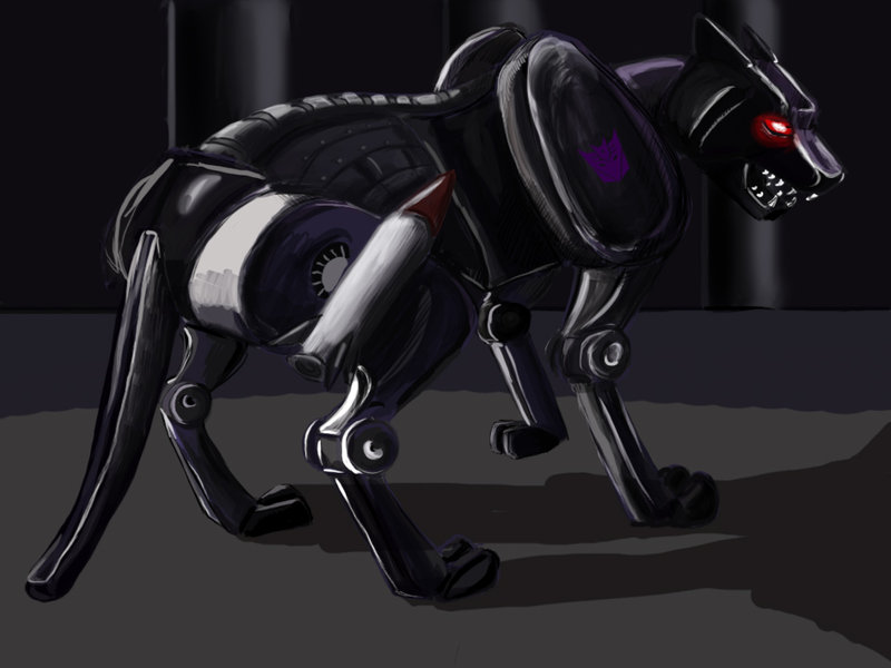 black_body decepticon decepticon_insignia digitigrade feral glowing glowing_eyes machine male quadruped red_eyes solo tail teeth momka hasbro takara_tomy transformers ravage felid mammal pantherine robot 4:3