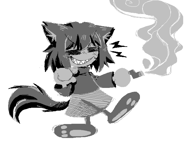 bolt_emanata bottomwear cigarette cigarette_smoke clothed clothing crossdressing emanata eyes_closed featureless_hands feet fluffy fluffy_tail footwear grey_body grey_bottomwear grey_clothing grey_feet grey_footwear grey_hair grey_inner_ear_fluff grey_skin grey_skirt grey_sweater grey_tail grey_topwear hair highlights_(coloring) holding_cigarette holding_object inner_ear_fluff male mitten_hands pawpads sharp_teeth simple_background skirt smile smoke smoking solo sweater tail teeth topwear tuft turtleneck v-shaped_eyebrows white_background powpink09 tsukihime type-moon neco-arc_chaos animal_humanoid cat_humanoid domestic_cat felid felid_humanoid feline feline_humanoid felis humanoid mammal mammal_humanoid neco_spirit 2023 aliasing digital_drawing_(artwork) digital_media_(artwork) greyscale hatching_(art) monochrome shaded