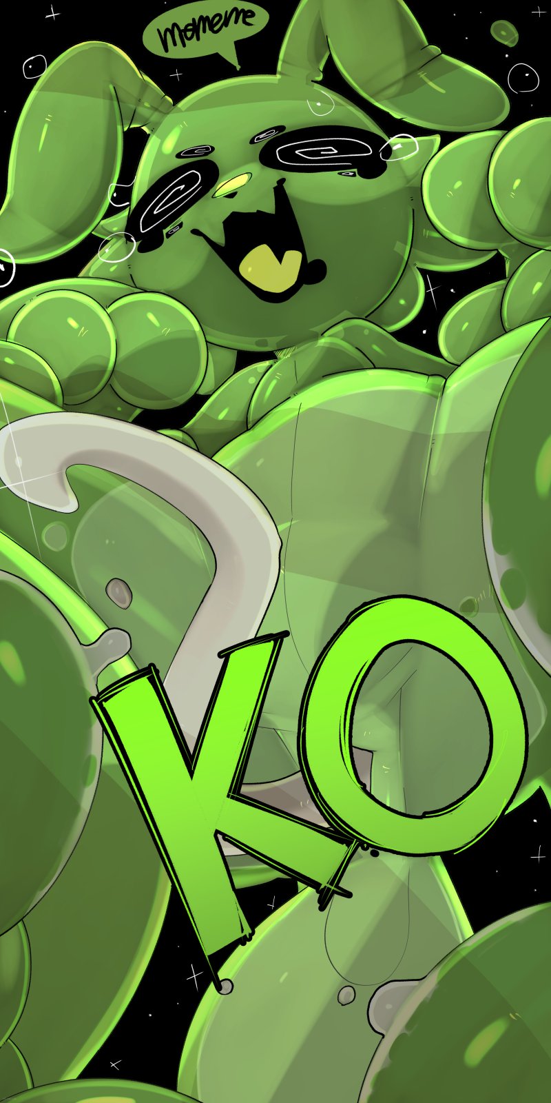 ambiguous_gender antennae_(anatomy) anthro anus black_background black_sclera bodily_fluids butt convenient_censorship cum cum_from_ass cum_in_ass cum_inside fangs featureless_crotch genital_fluids green_body green_tongue leaking_cum multi_eye open_mouth open_smile simple_background slime smile solo space speech_bubble spiral_eyes tears teeth text tongue white_eyes presto_(artist) alien goo_creature english_text hi_res