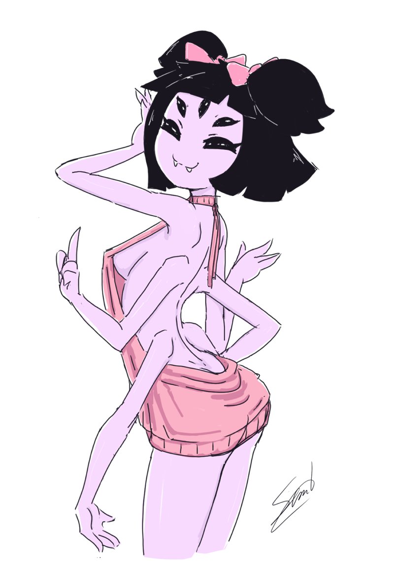 black_hair clothed clothing female hair purple_body purple_skin short_hair simple_background smile solo standing sweater topwear virgin_killer_sweater white_background sem-l-grim meme_clothing undertale undertale_(series) muffet animal_humanoid arachnid arachnid_humanoid arthropod arthropod_humanoid humanoid spider spider_humanoid 2017 meme sketch