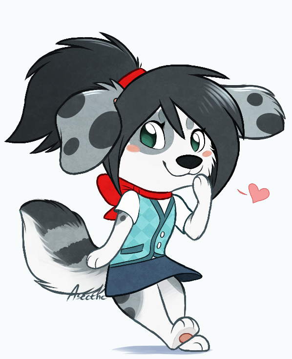 3_toes anthro barefoot biped black_hair black_nose clothed clothing feet female fur grey_body grey_fur hair pawpads simple_background smile soles solo toes aseethe vivi_(aseethe) canid canine canis domestic_dog mammal 2019 digital_media_(artwork)