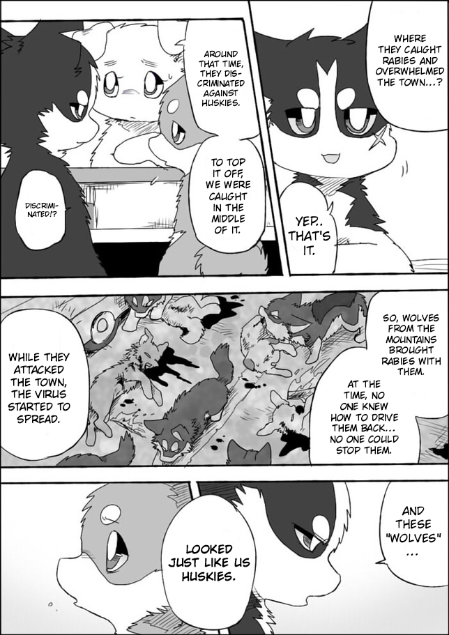 blood bodily_fluids feral semi-anthro text ayaka a-chan hanako_(ayaka) kyappy canid canine canis domestic_dog husky mammal nordic_sled_dog shiba_inu spitz comic english_text monochrome