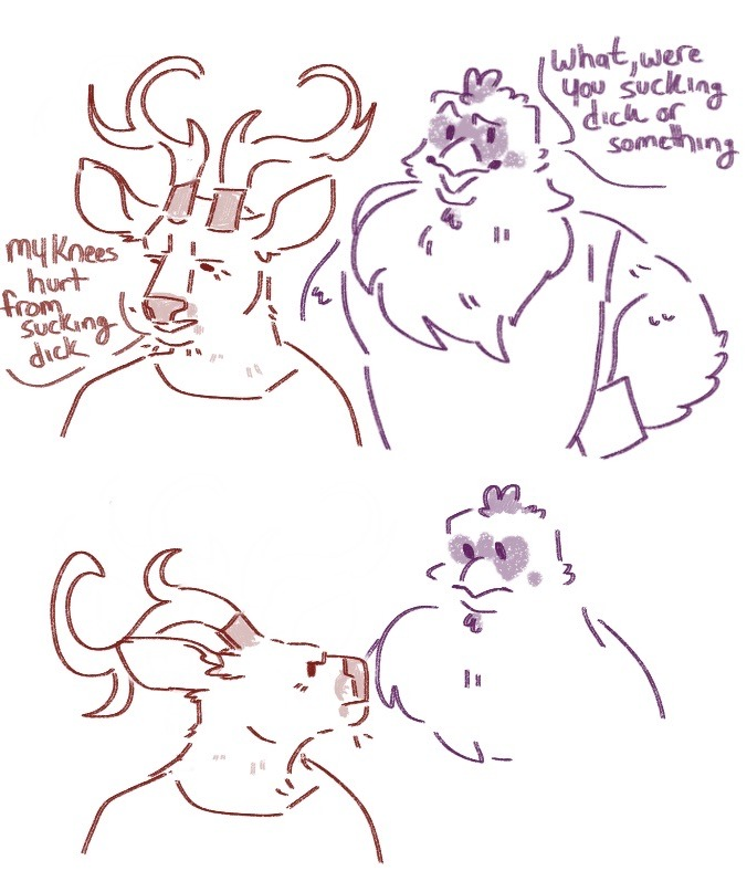 antlers dialogue duo horn humor male male/male sentient-cloud wizard101 buck_gordon the_bantam avian bird chicken deer galliform gallus_(genus) mammal new_world_deer phasianid reindeer meme sketch