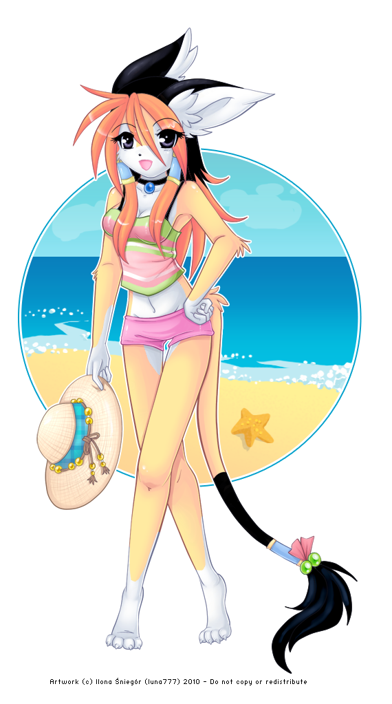 4_toes anthro barefoot beach breasts claws cleavage clothed clothing detailed_background feet female hat headgear headwear midriff navel open_mouth outside ribbons sand seaside simple_background sky solo sun_hat tail tail_tuft text toes transparent_background tuft water luna777 taratsu_(character) ambient_sealife ambient_starfish asterozoan canid canine echinoderm mammal marine moondog starfish alpha_channel english_text