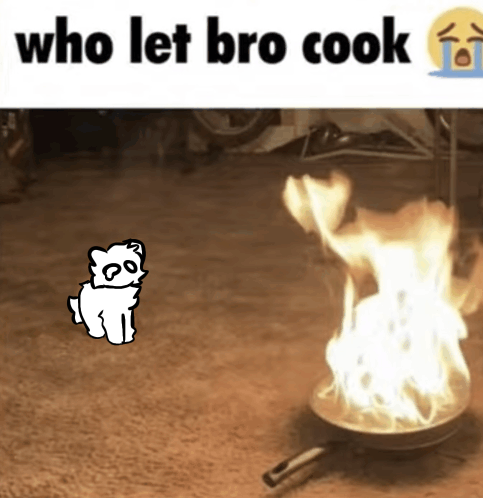 bodily_fluids chaos cookware crying_emoji feral fire frying_pan humor kitchen_utensils male sad scared solo tears text tools dizzyfizz_(artist) bee_swarm_simulator who_let_bro_cook polar_bear_(bee_swarm_simulator) bear mammal polar_bear ursine low_res meme