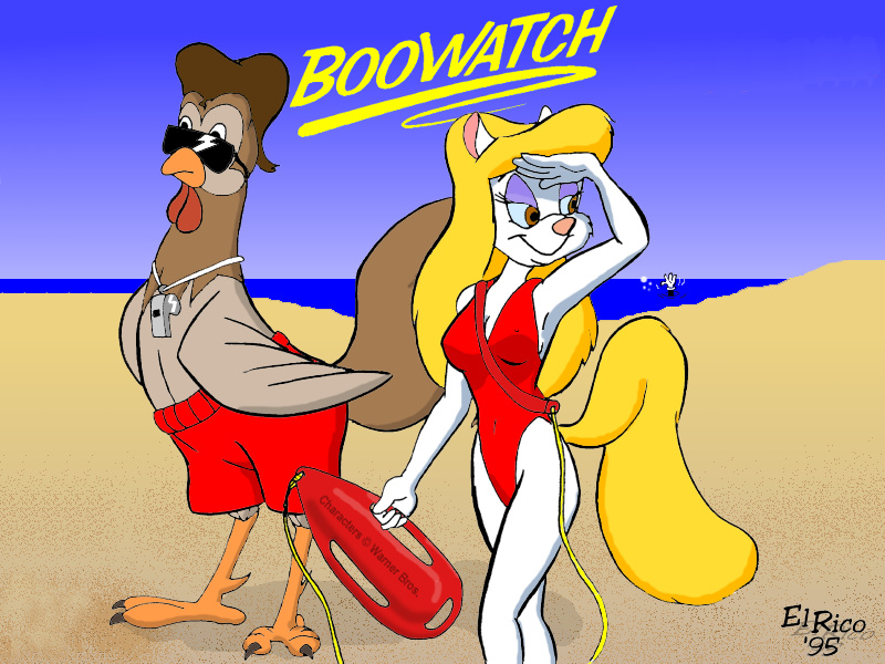 4_fingers anthro asphyxiation beach breasts brown_eyes bubble cleavage clothed clothing drowning duo_focus eyewear female fingers group lifeguard male one-piece_swimsuit parody rescue_buoy sand searching seaside sunglasses swimwear whistle_(object) el_rico animaniacs baywatch warner_brothers chicken_boo minerva_mink avian bird chicken galliform gallus_(genus) mammal mink mustelid musteline phasianid true_musteline 1995 4:3 signature