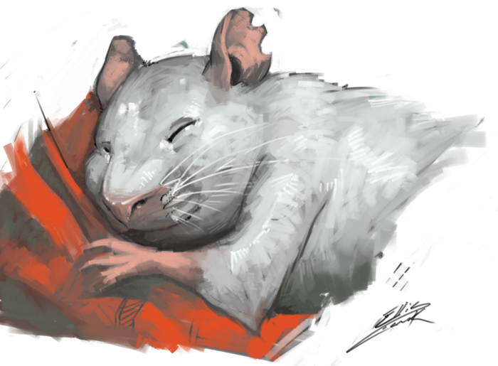 ambiguous_gender anthro eyes_closed paws simple_background sleeping slightly_chubby solo whiskers white_background blindrat mammal murid murine rat rodent digital_media_(artwork) digital_painting_(artwork) half-length_portrait painting_(artwork) portrait