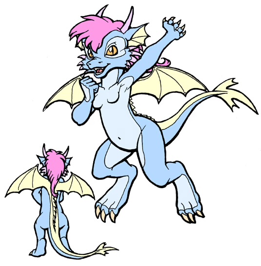 anthro biped blue_body blue_countershading blue_scales breasts claws countershade_torso countershading digitigrade female hair horn multicolored_body multicolored_scales navel open_mouth pink_hair pink_horn scales simple_background solo tail white_background wings yellow_body yellow_eyes yellow_scales yellow_wings ratcandy mythology dragon mythological_creature mythological_scalie scalie archived_source digital_drawing_(artwork) digital_media_(artwork)