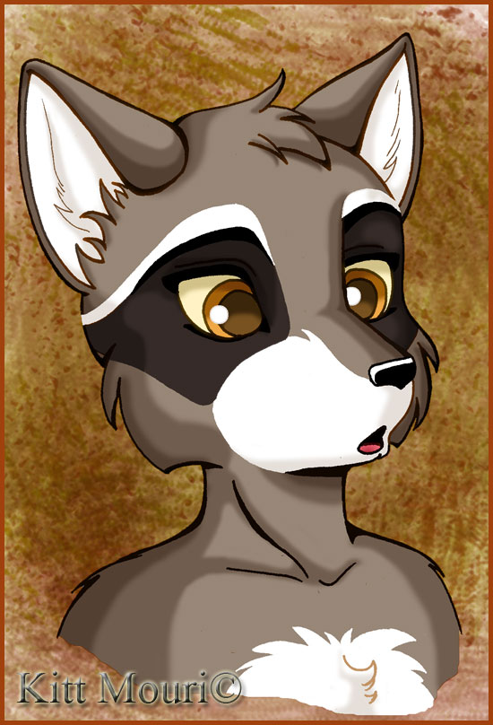 ambiguous_gender anthro black_body black_fur brown_background brown_body brown_eyes brown_fur fur :o open_mouth simple_background solo white_body white_fur kittmouri mammal procyonid raccoon portrait