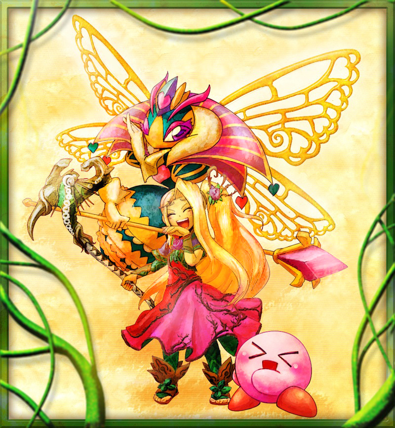 ambiguous_gender clothed clothing female group heart_symbol xd kid_icarus kirby_(series) nintendo kirby queen_sectonia viridi arthropod insect waddling_head