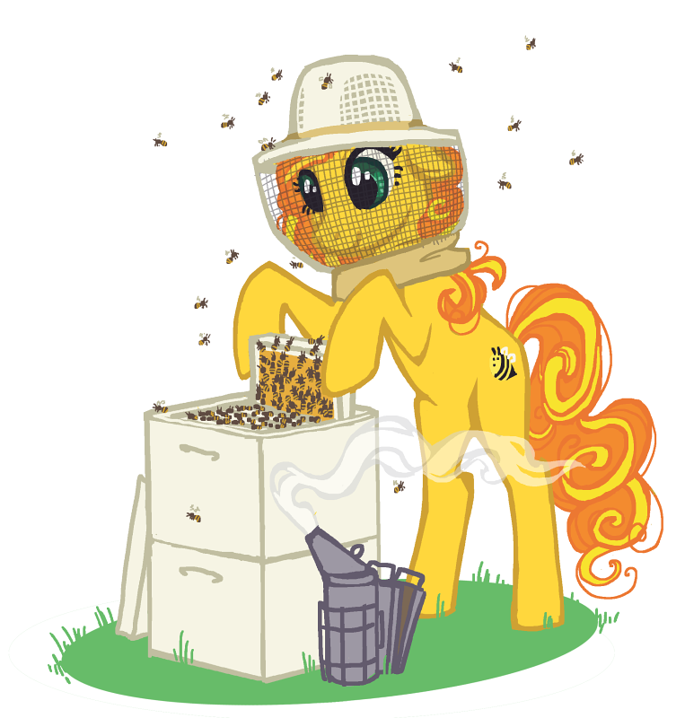 beehive beehive_frame beekeeper clothing cutie_mark female feral food hat headgear headwear hive honey_(food) quadruped smoke solo tail working dimespin friendship_is_magic hasbro my_little_pony bumblesweet_(mlp) fan_character arthropod bee earth_pony equid equine horse hymenopteran insect mammal pony