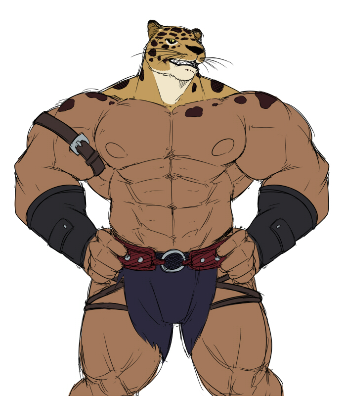 biceps bottomwear clothing for_a_head loincloth male muscular muscular_humanoid muscular_male nipples pecs solo yongdasom guin_saga guin animal_head animal_humanoid felid feline humanoid hybrid mammal