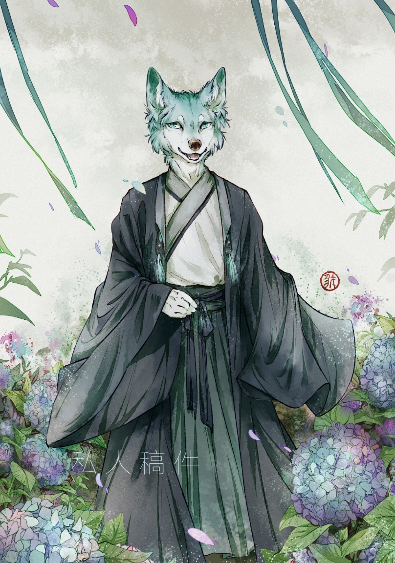 anthro asian_clothing chinese_clothing clothing east_asian_clothing hanfu male solo smallyu canid canine canis mammal wolf