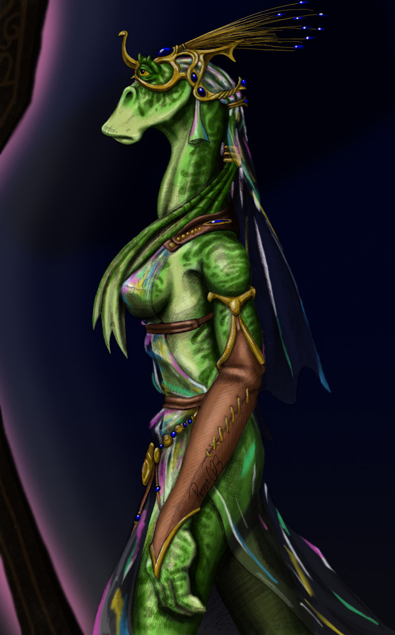 anthro breasts clothing female iridescent iridescent_dress iridescent_veil non-mammal_breasts solo translucent translucent_clothing yellow_eyes pheonix023 stucunningham star_wars alien amphibian gungan otolla_gungan artist_collaboration hi_res