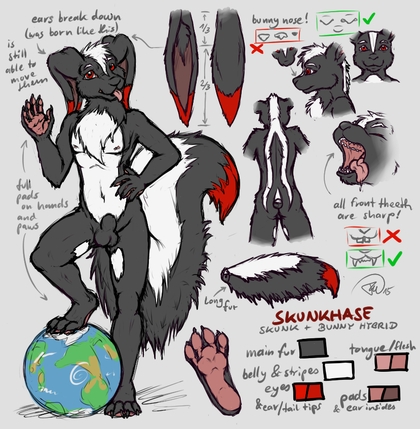 male solo text forceswerwolf nayrin skunkhase hybrid lagomorph leporid mammal mephitid rabbit skunk english_text model_sheet