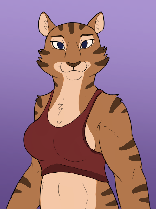 anthro clothing female looking_at_viewer muscular muscular_female shirt simple_background solo tank_top topwear tggeko disney pack_street zootopia pandora_(weaver) felid feline mammal pantherine tiger 3:4