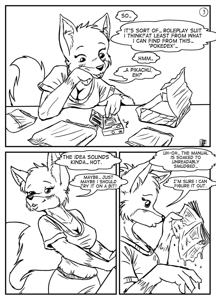 anthro blush breasts clothing female pokedex solo tail text s-nina nintendo pokemon ketsueki_(character) canid canine fox mammal black_and_white comic english_text monochrome