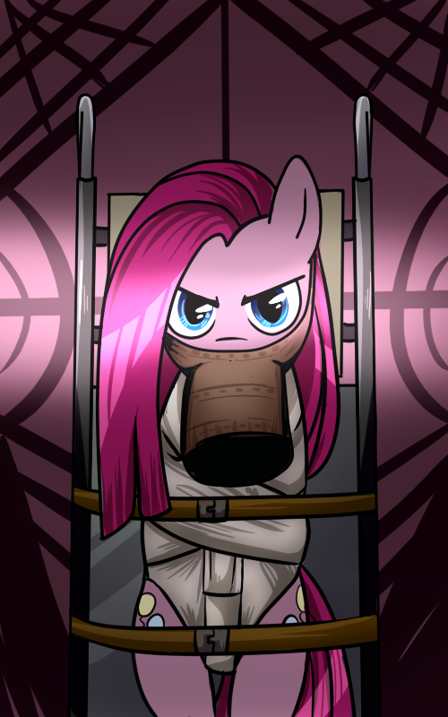 bdsm feed_bag female feral fur parody pink_body pink_fur restraints solo straitjacket madmax friendship_is_magic hasbro my_little_pony the_silence_of_the_lambs clarise hannibal_lecter pinkamena_(mlp) pinkie_pie_(mlp) earth_pony equid equine horse mammal pony 5:8