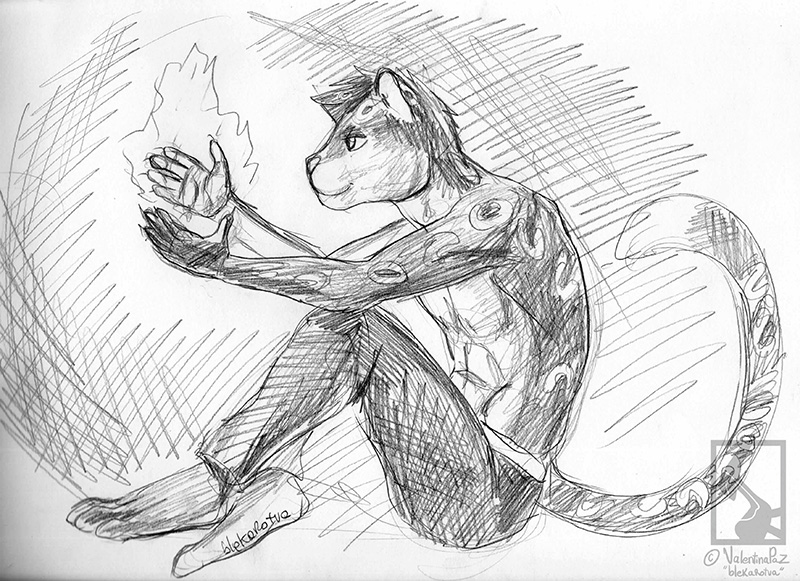 5_fingers bottomwear clothed clothing digitigrade fingers fire fur hair humanoid_hands magic male markings pants partially_clothed side_view simple_background smile solo spots spotted_body spotted_fur topless using_magic valentinapaz mars_(thequeenofmars) felid mammal pantherine snow_leopard monochrome sketch traditional_media_(artwork)