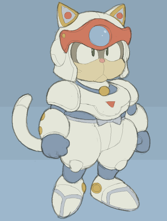 :< anthro armor big_eyes blue_background brown_body brown_fur closed_frown clothed clothing fingers fist frown fully_clothed fur machine male mouth_closed short simple_background solo standing tail three-quarter_view whiskers white_armor white_helmet cafongterua samurai_pizza_cats speedy_cerviche domestic_cat felid feline felis mammal robot 2025 digital_media_(artwork) flat_colors full-length_portrait portrait