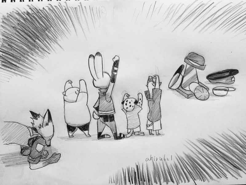 ambiguous_gender anthro clothed clothing dipstick_ears ear_markings fully_clothed gloves_(marking) group hat headgear headwear living_image markings multicolored_ears on_ground standing traffic_cone young young_anthro ahiru621 disney zootopia judy_hopps nick_wilde canid canine cheetah domestic_pig felid feline fox lagomorph leporid mammal rabbit red_fox suid suine sus_(pig) true_fox 2017 4:3