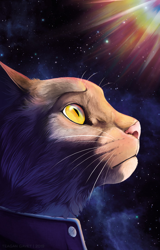 anthro cosmic_background detailed_background night outside sky solo star starry_sky whiskers yellow_eyes blackteagan domestic_cat felid feline felis mammal 2019 digital_media_(artwork) headshot_portrait portrait