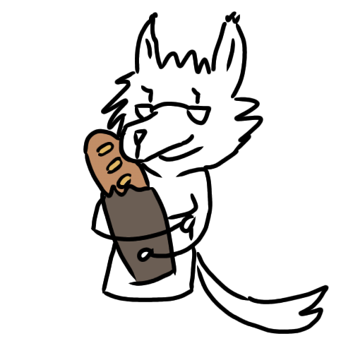 anthro bag bread breasts cheek_tuft ear_tuft eyelashes eyewear facial_tuft female food glasses hair holding_object short_hair simple_background solo tuft white_background unknown_artist lynn_(deltav) canid canine canis mammal wolf 1:1 half-length_portrait low_res portrait