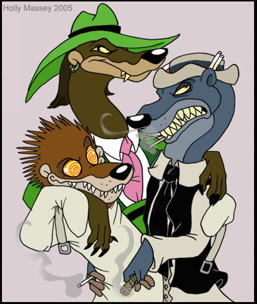 anthro cigarette claws clothing group hat headgear headwear male restraints smoke smoking straitjacket zeriara disney who_framed_roger_rabbit greasy_(character) psycho_(character) toon_patrol wheezy least_weasel mammal mustelid musteline true_musteline weasel 2005