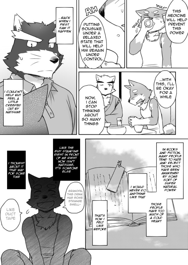 anthro clothing dialogue male text cotton_(artist) tooboe_bookmark natsume_(tooboe_bookmark) nitobe sadasaka_usui stephen_mcguffin canid canine canis domestic_dog mammal comic english_text monochrome