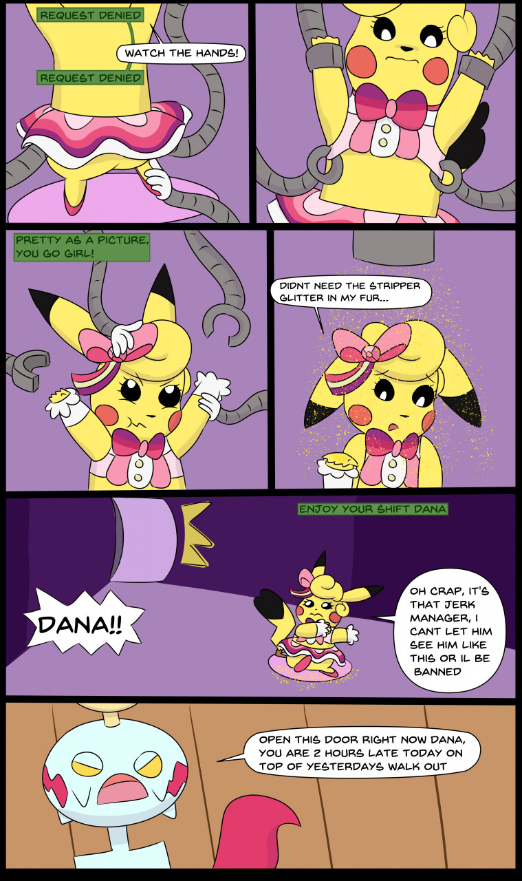 autocloset clothed clothing cosplay_pikachu_(costume) crossdressing dialogue female makeover robotic_arm matachu nintendo pokemon pikachu_pop_star chimecho generation_1_pokemon generation_3_pokemon humanoid pikachu pokemon_(species) comic hi_res