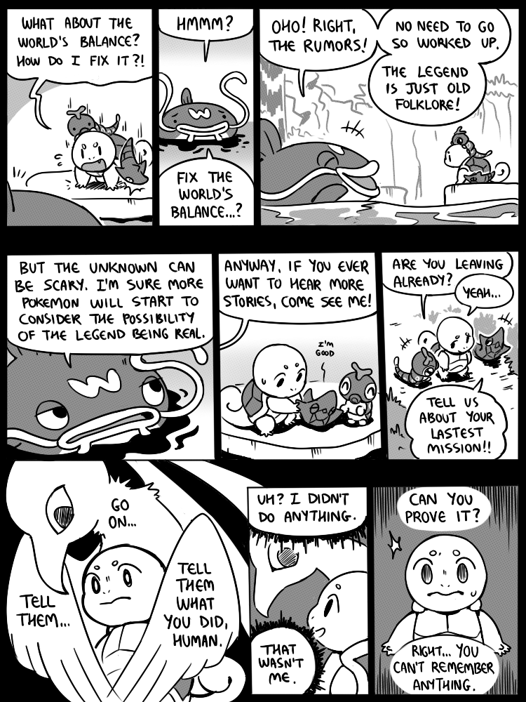 9_panel_comic ambiguous_gender anterior_nasal_aperture anthro beak black_eyes black_text bodily_fluids closed_smile dialogue dot_eyes ellipsis exclamation_point eyes_closed feral grass group inner_monologue looking_at_another mouth_closed open_mouth outside partially_submerged plant pupils question_mark questioning_ellipsis smile speech_bubble sweat sweatdrop talking_to_another teeth text thinking tongue walking water waterfall white_pupils white_sclera flavia-elric nintendo pokemon pokemon_mystery_dungeon spike_chunsoft bayani_(yapc) caterpie generation_1_pokemon generation_2_pokemon generation_3_pokemon metapod pokemon_(species) squirtle whiscash xatu 2024 3:4 black_and_white comic digital_media_(artwork) english_text monochrome