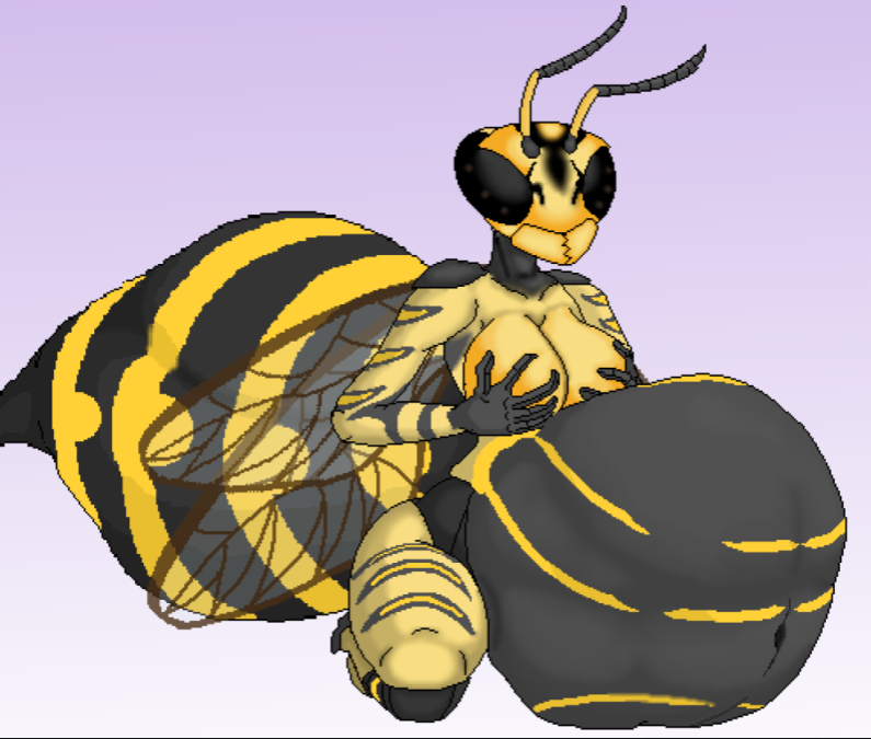 anthro arthropod_abdomen belly big_belly big_breasts breasts female mandibles navel solo stripes thick_thighs vore wings yellow_body a.u.tumn marissa_(a.u.tumn) arthropod hymenopteran insect wasp