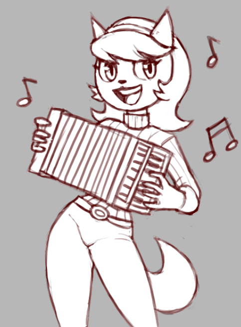 accordion anthro female front_view looking_at_viewer musical_instrument musical_note musical_symbol playing_accordion playing_music smile solo symbol rawslaw5 nickelodeon t.u.f.f._puppy kitty_katswell domestic_cat felid feline felis mammal monochrome portrait three-quarter_portrait