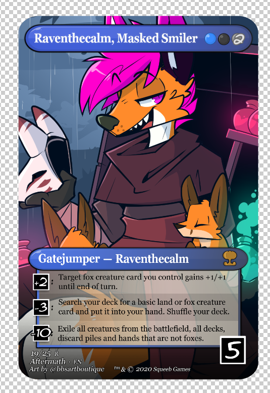 alchemist animal_mask anthro clothed clothing fox_mask fully_clothed hair male mask pink_eyes pink_hair text unknown_artist hasbro magic:_the_gathering wizards_of_the_coast raventhecalm canid canine fox mammal english_text